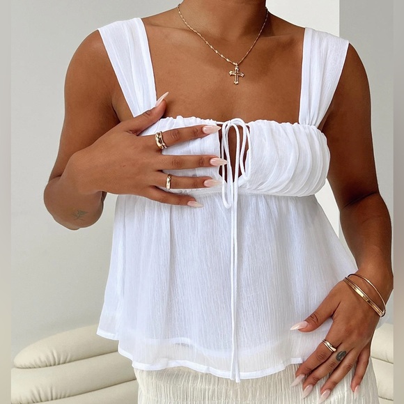 Princess Polly Tops - Princess Polly White Square Neck Babydoll Tank